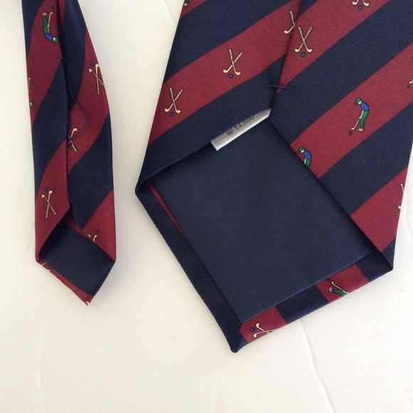 VINTAGE RENE CHAGAL SILK RED STRIPED GOLFERS TIE - Picture 6 of 8